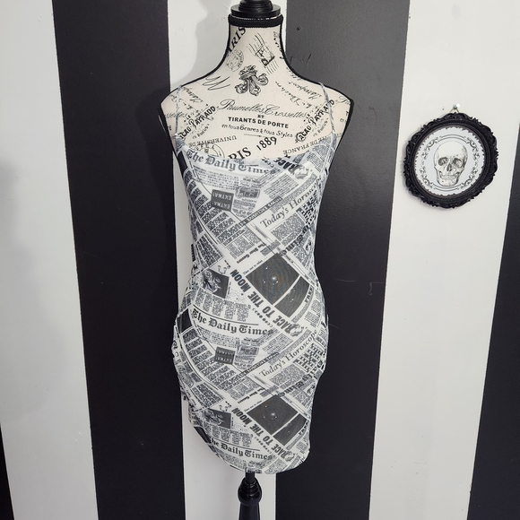 Newspaper Print Mini Dress - Picture 3 of 6